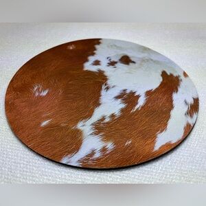 Mouse Pad, Has Brown And White Cow Print. New